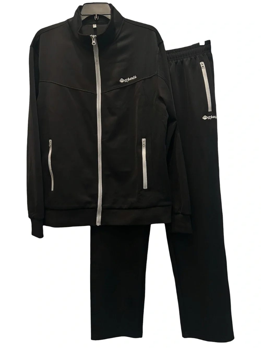 OutdoorSports Black 2 Piece Track Suit Set with Full Zip Jacket & Pants Size M